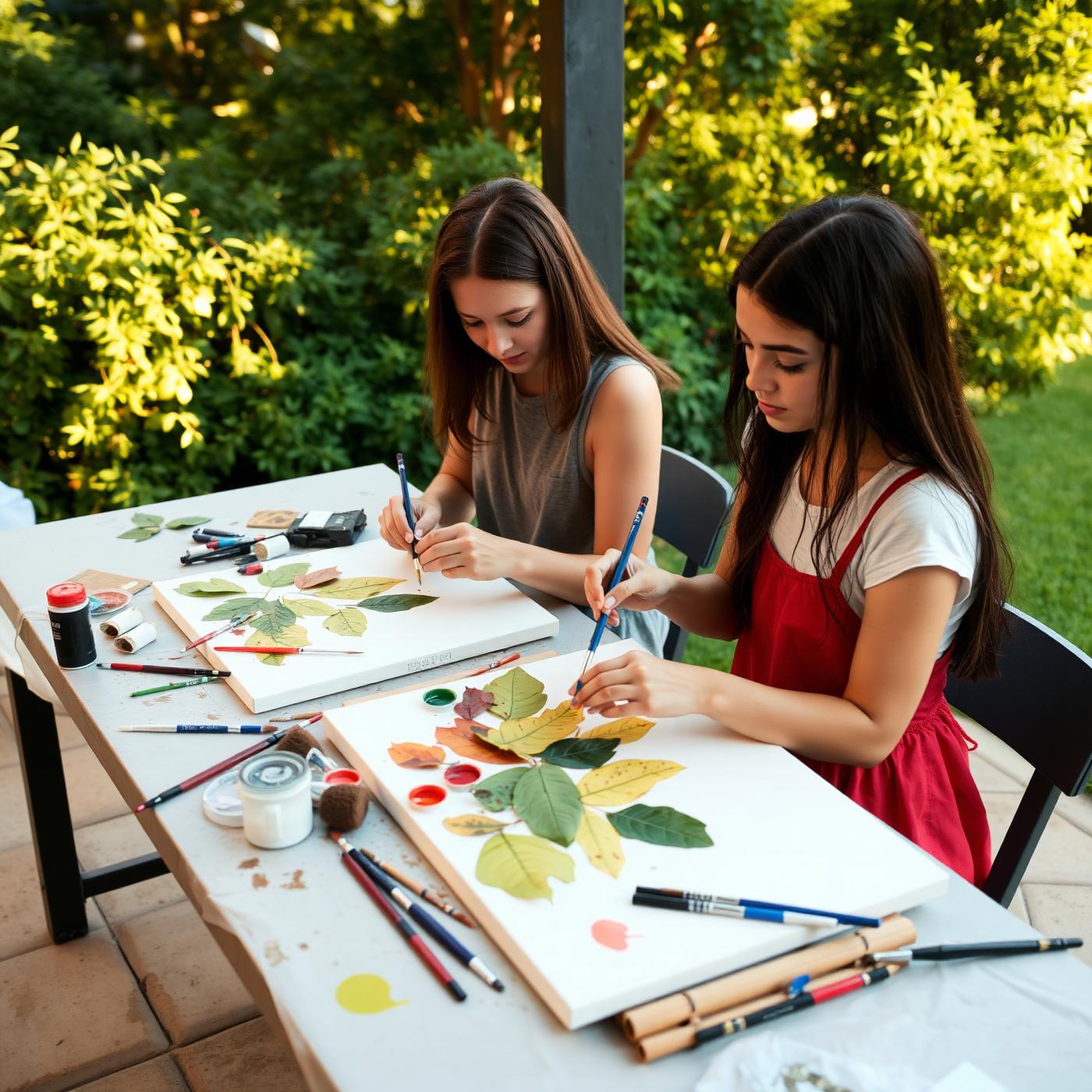 Studying leaves on canvas